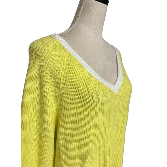 Talbot Womens Sweater Yellow Cotton Blend Knit Pullover V Neck Long Sleeves - Picture 3 of 8